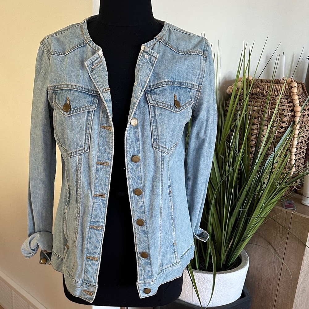 Forever 21 Collarless Denim Jean Jacket - Medium